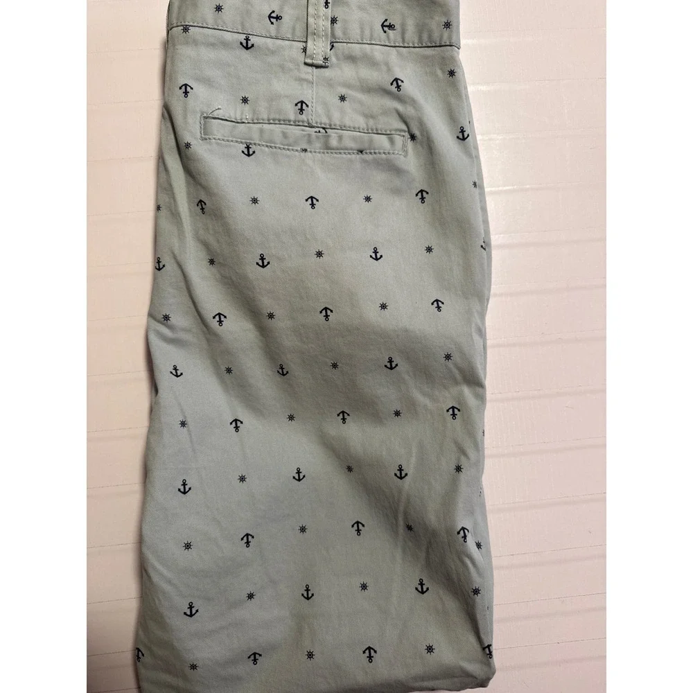 Hawkings McGill Mens Skinny Chino Pants 34x30 Green Nautical Anchor Print Slacks